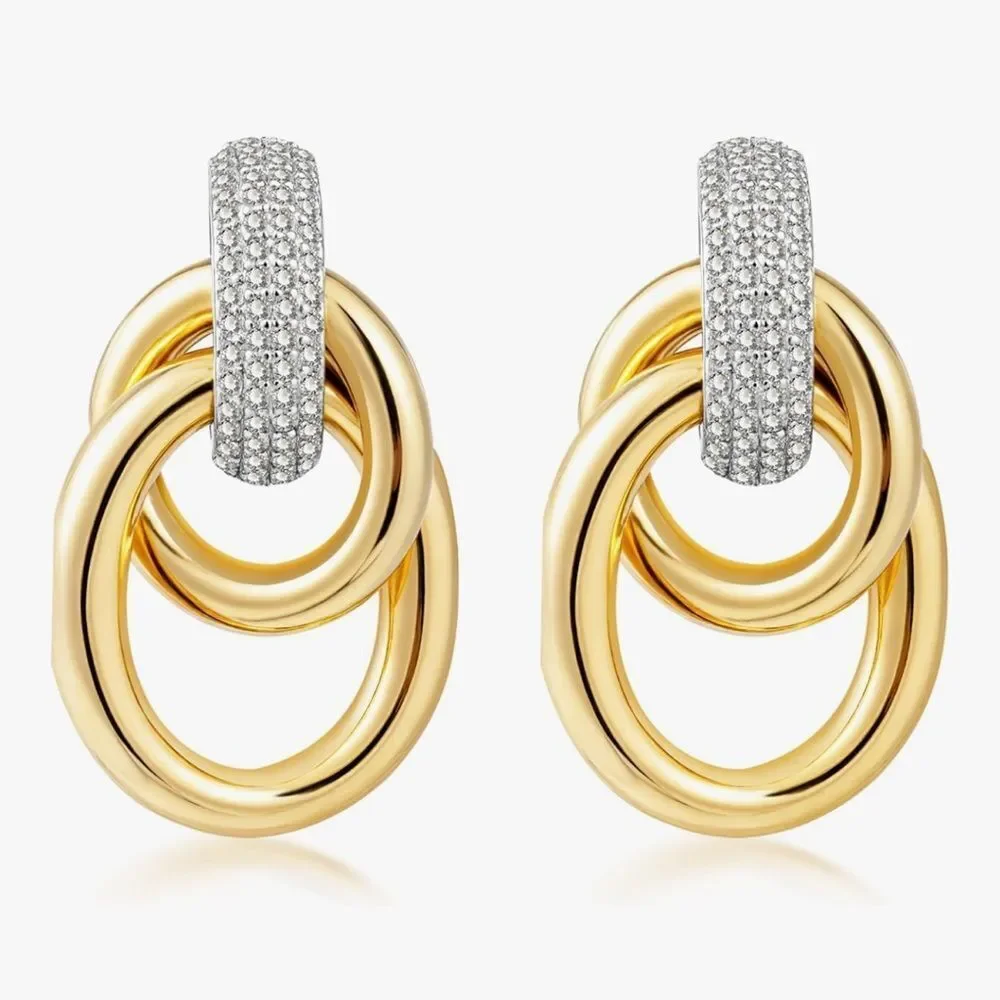 NEW 18k Gold Plated Gold and Silver Plated Statement Earrings